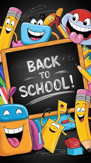 Vector a poster with a cartoon back to school written on it