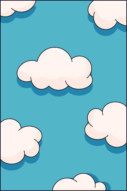 A poster with clouds and shadows from them in the cartoon trend style of the 70s