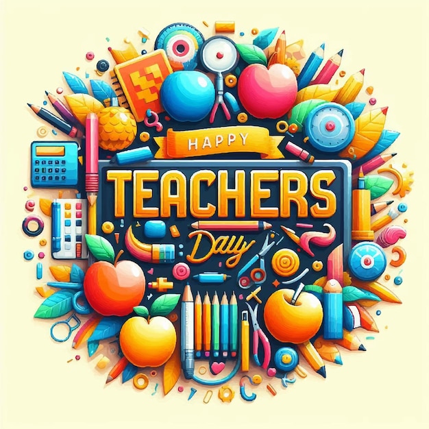 Vector a poster with a colorful background with a colorful illustration of teacher day day day