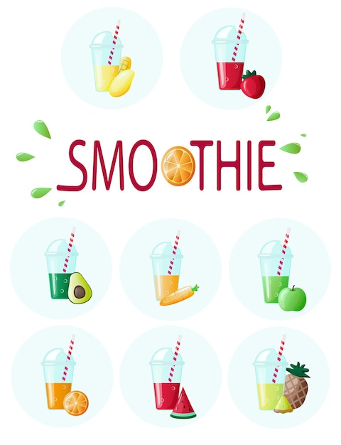 A poster with different smoothie drinks and the words smoothie.