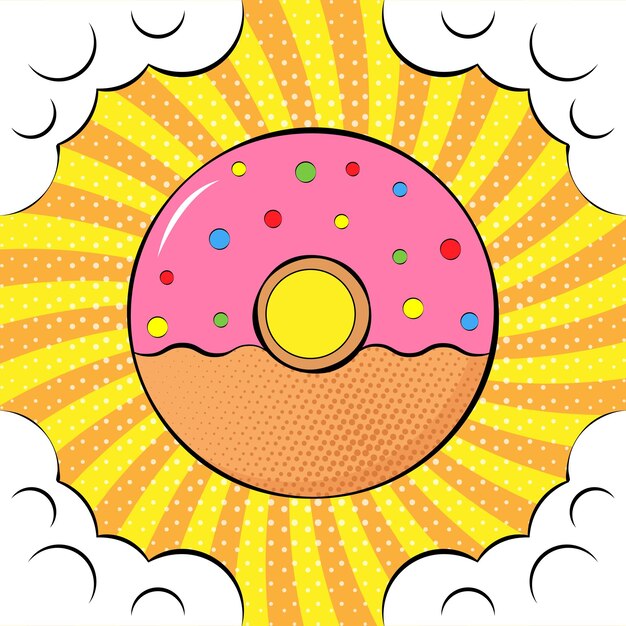 Poster with donut in retro comic style