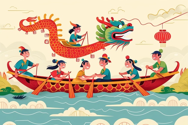 Vector poster with dragon boat festival illustration