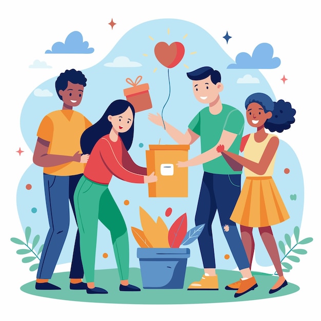 Vector a poster with a family and a box with a heart in it