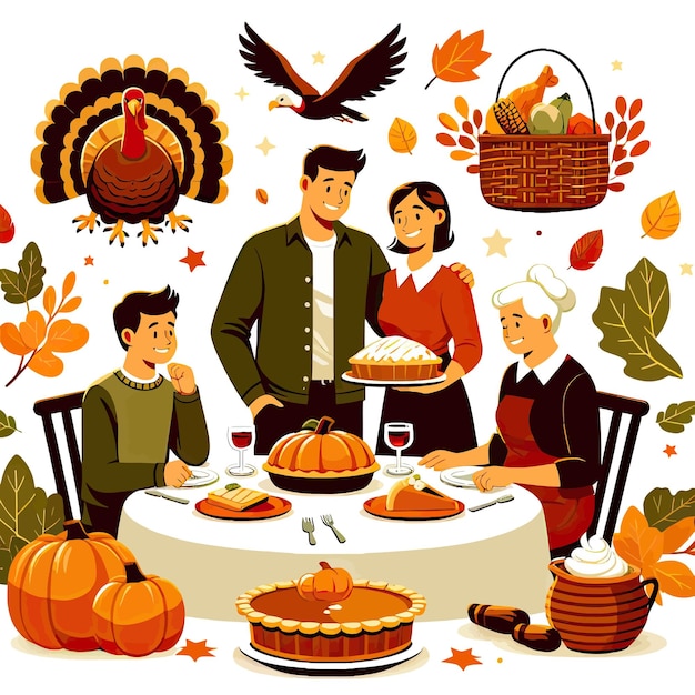 Vector a poster with a family and a turkey on it