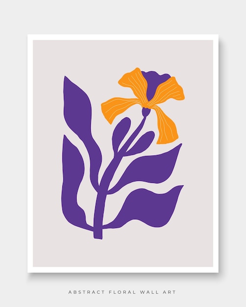 A poster with a flower and a purple flower on the left.