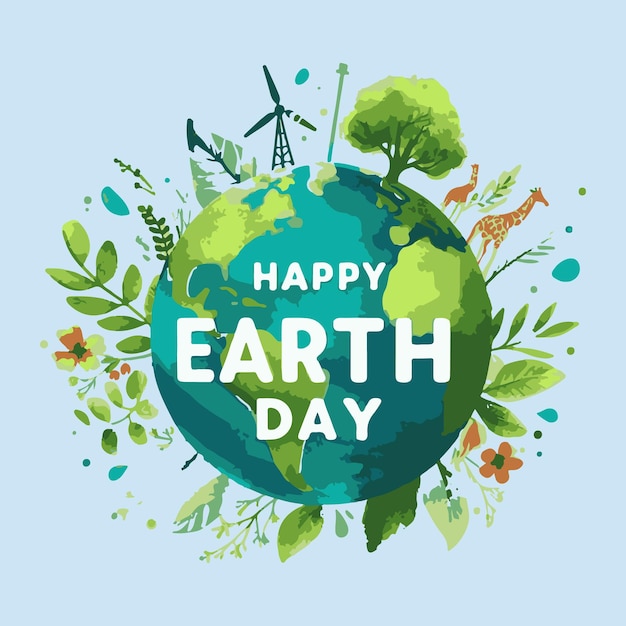 a poster with a green planet and the words earth day on it