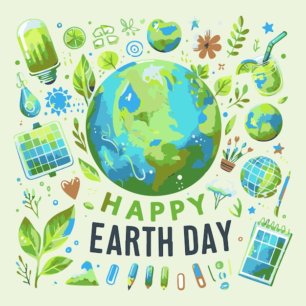 a poster with a green planet and the words earth day on it