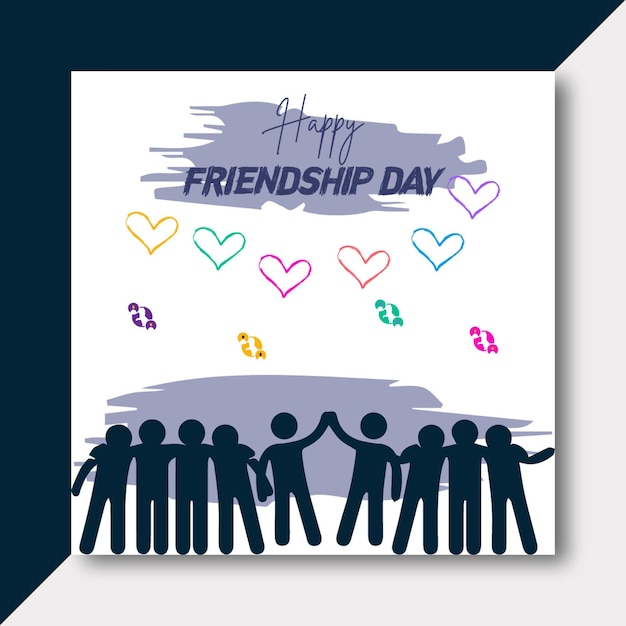 Vector a poster with a group of people holding hands with a heart and the words friendship day