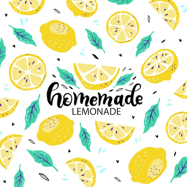 Poster with hand drawn lettering inscriptions about Handmade Lemonade