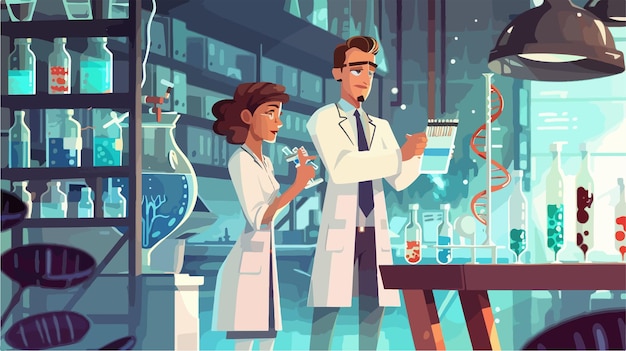 Vector a poster with a man and a woman in a lab coat