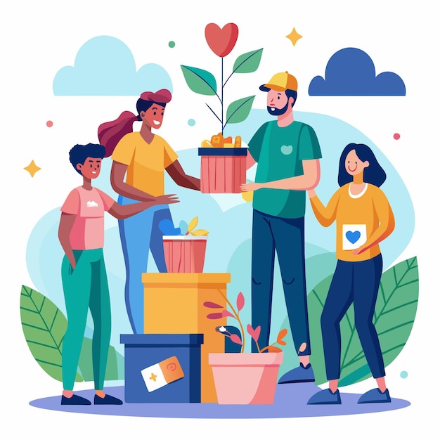 Vector a poster with a man and women selling flowers and plants