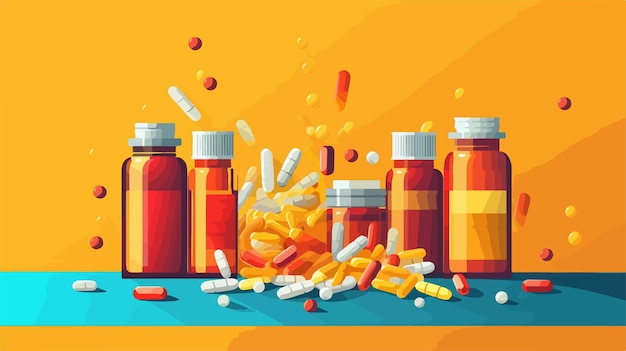 a poster with many bottles of pills and pills