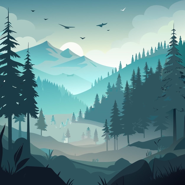 Vector a poster with a mountain landscape and trees