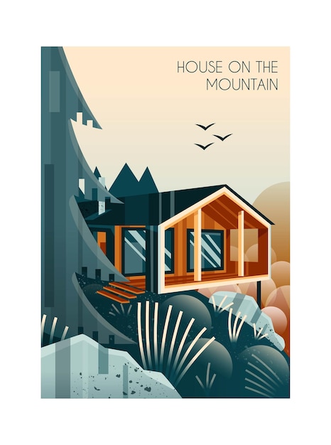 Poster with nature landscape and house