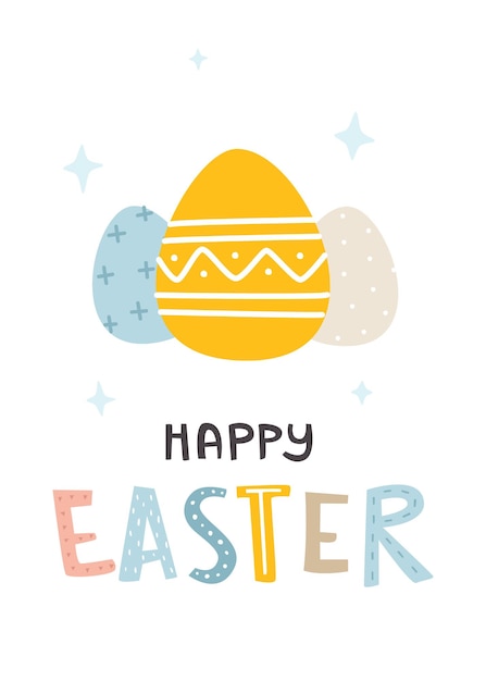 Poster with painted easter eggs Doodle happy easter card