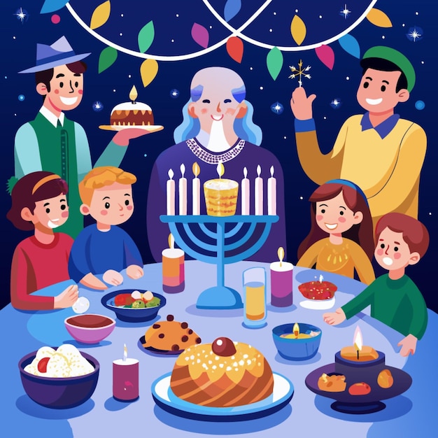 Vector a poster with a picture of a family and a cake with a candle on it