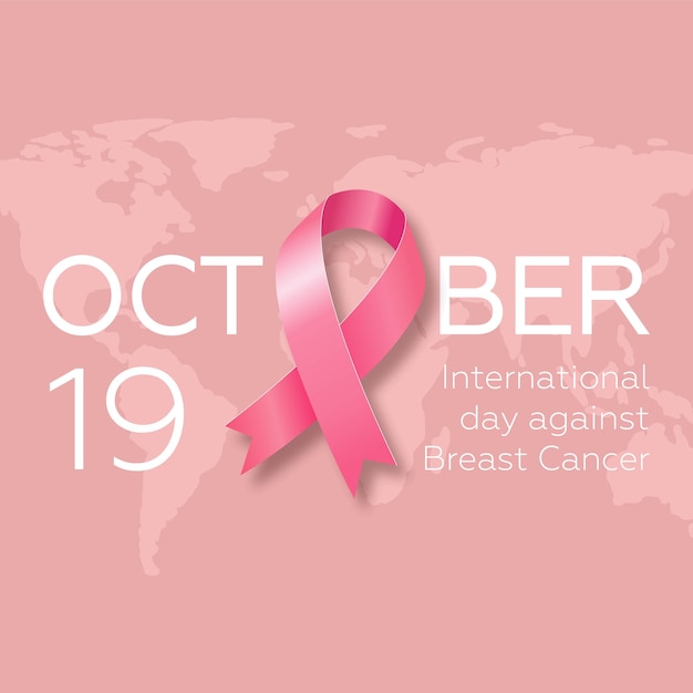 Poster with pink ribbon for International day against breast cancer Modern vector illustration