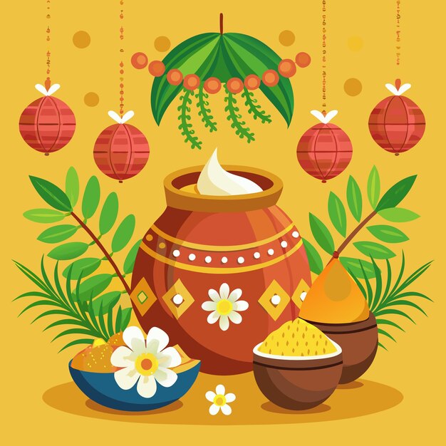 Vector a poster with a pot with rice and a pot with a spoon in it