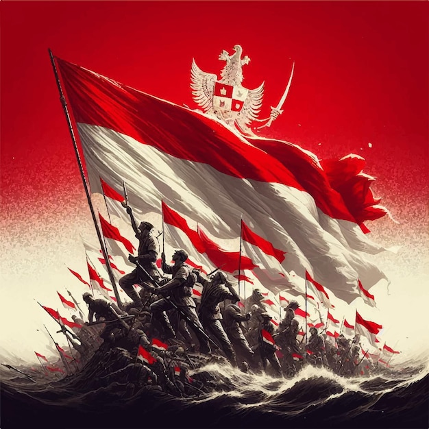 a poster with a red background with a flag that says army