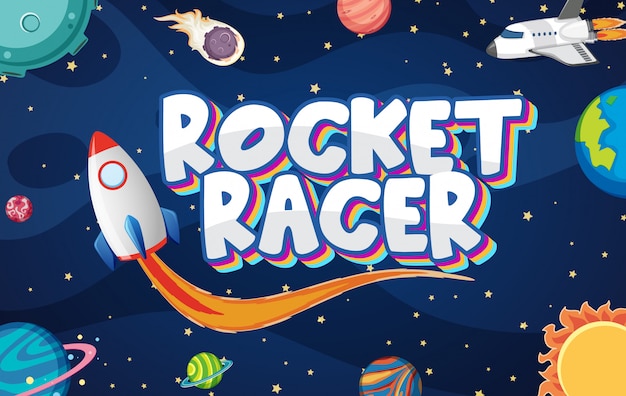 Poster with rocket racer in dark space