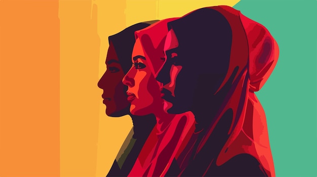 Vector a poster with three women and one with a red and blue background