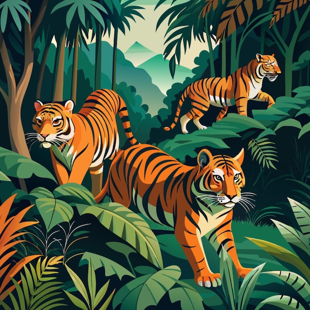 a poster with tigers in the jungle that has the words tiger on it