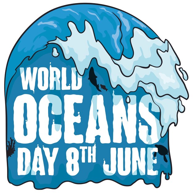 Poster with watery design for World Oceans Day celebration