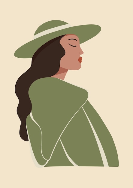 Poster with young asian woman in coat illustration.