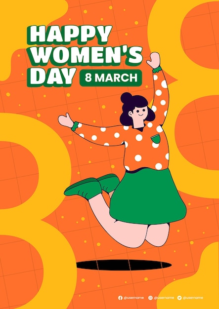 Poster Woman Day with cute girl illustration