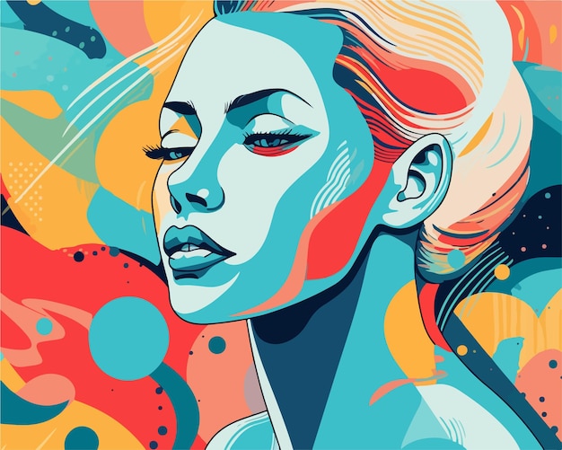 A poster of a woman face with the style of Popart