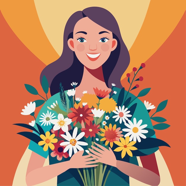 a poster of a woman holding a bouquet of flowers