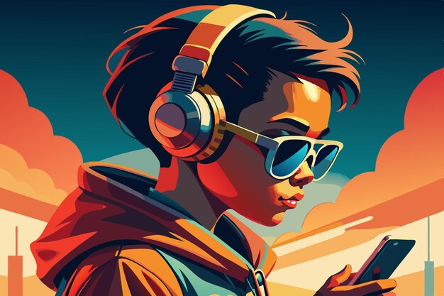 Vector a poster of a woman wearing headphones and sunglasses