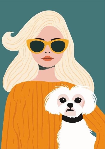 Vector a poster of a woman with a dog and sunglasses