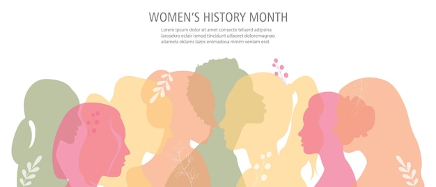 Vector a poster for women's history month with a group of women in the middle.