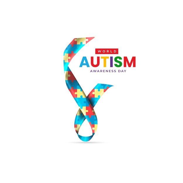 Vector a poster for world autism awareness day with a rainbow colored ribbon.