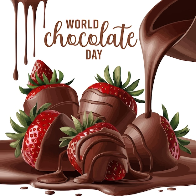 a poster for a world chocolate day with strawberry chocolate frosting