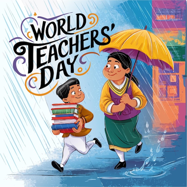 a poster for world day of teacher day with children holding books