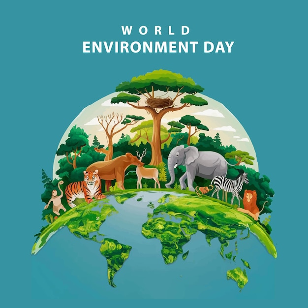 a poster for world day with trees and animals on it