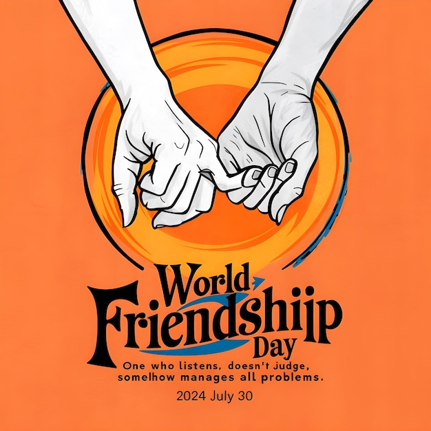 a poster for world friendship day with hands on a plate