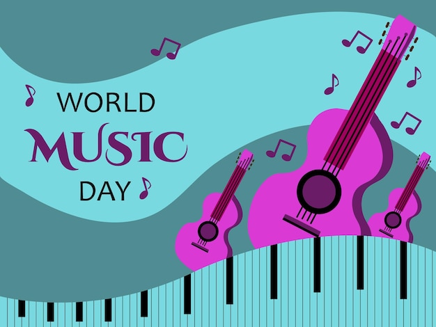 Vector a poster for world music day with a piano and two guitars.