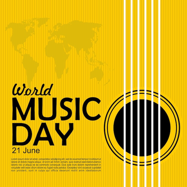 a poster for the world music day with a yellow background