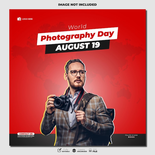 a poster for world photography with a red background that says world photography