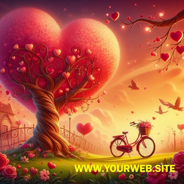 a poster for your website with a tree and a bicycle