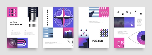 Posters Abstract minimalistic contemporary geometric elements primitive minimalistic forms placards with basic element Vector set illustration geometric contemporary poster