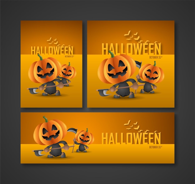 Posters Flyers and Banners for Halloween Night Parties Pumpkin ghost character as Soul Take