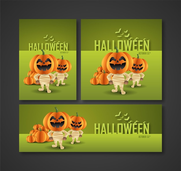 Posters Flyers Media Ads and Banners for Halloween Night Parties Pumpkin ghost character as Mummy