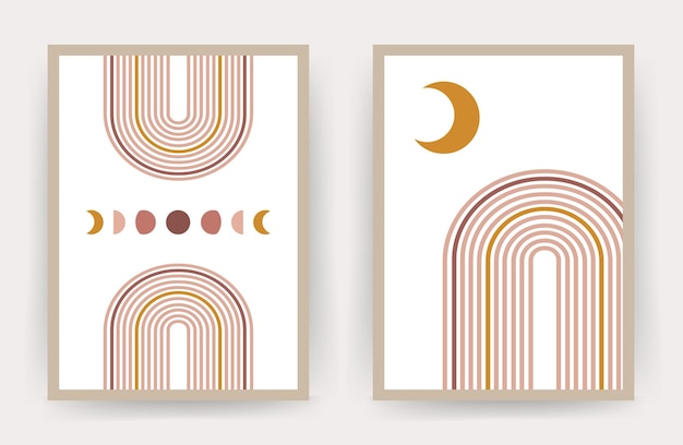 Posters with abstract rainbow and moon