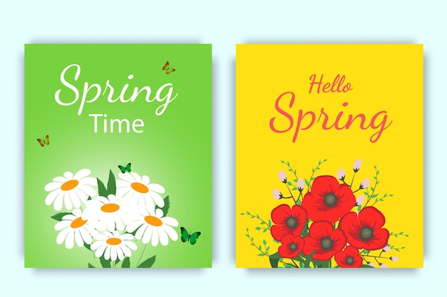 Vector posters with daisies and poppies on a bright background spring jewelry collection vector illustrat