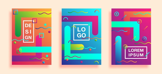 Posters with geometric color shapes gradient lines  Minimalistic trendy abstract covers