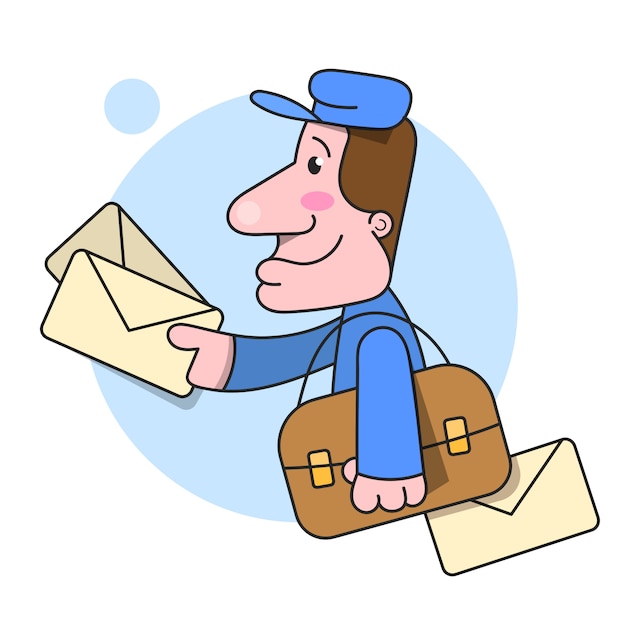 Vector postman runs delivering letter illustration on white